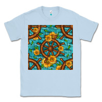 Dusty Blue Lake Boat Rudder And Sunflowers Seamless Pattern Classic Tee - BundleAndBundleShop