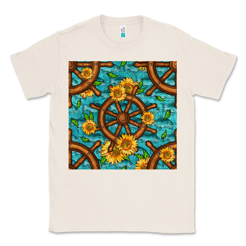 Lake Boat Rudder And Sunflowers Seamless Pattern Classic Tee by BundleAndBundleShop | Teevron