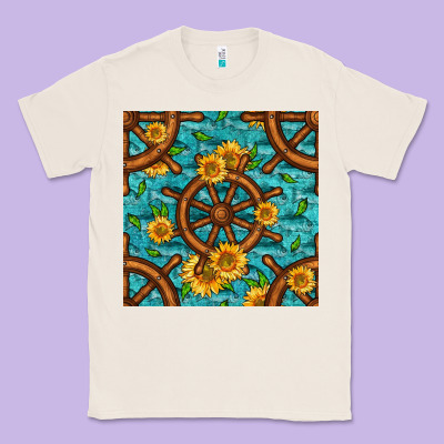Lake Boat Rudder And Sunflowers Seamless Pattern Classic Tee Designed By Bundleandbundleshop