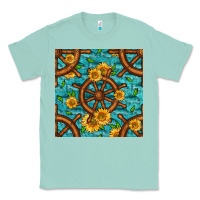 Seafoam Lake Boat Rudder And Sunflowers Seamless Pattern Classic Tee - BundleAndBundleShop
