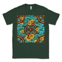 Sports Green Lake Boat Rudder And Sunflowers Seamless Pattern Classic Tee - BundleAndBundleShop