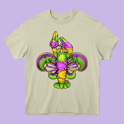 Mardi Gras Crawfish Fleur De Lis Heavy Core Tee Designed By Jasminsmagicworld