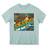 Arona western aztec sunflowers turquoise cowhide Heavy Core Tee - BarkalooDesign
