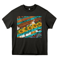 Asphalt western aztec sunflowers turquoise cowhide Heavy Core Tee - BarkalooDesign