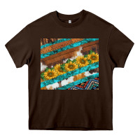 Chocolate Brown western aztec sunflowers turquoise cowhide Heavy Core Tee - BarkalooDesign