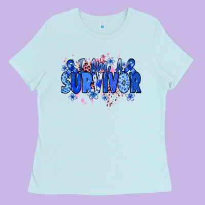 I Am A Survivor Colon Cancer Blue Ribbon Ladies Tee Designed By Nancycooperartshop