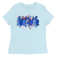 Baby Blue I am a survivor Colon Cancer blue ribbon Ladies Tee - NancyCooperArtShop