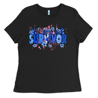 Black I am a survivor Colon Cancer blue ribbon Ladies Tee - NancyCooperArtShop