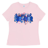 Bubblegum Pink I am a survivor Colon Cancer blue ribbon Ladies Tee - NancyCooperArtShop