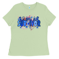 Matcha I am a survivor Colon Cancer blue ribbon Ladies Tee - NancyCooperArtShop