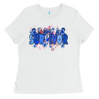 White I am a survivor Colon Cancer blue ribbon Ladies Tee - NancyCooperArtShop
