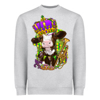Heather Grey Mardi Gras cow Heavyweight Sweatshirt - NancyCooperArtShop