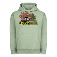 Pigment Oil Green merry Christmas tractor tree Urban Hoodie - CowhideDigitalArt