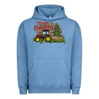 Pigment Pebble Blue merry Christmas tractor tree Urban Hoodie - CowhideDigitalArt