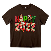 Chocolate Brown happy 2022 with christmas tree cake Heavy Core Tee - AdoDesignShop