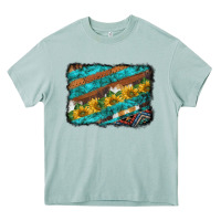Arona western aztec sunflowers turquoise cowhide background Heavy Core Tee - BarkalooDesign