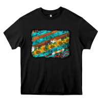 Black western aztec sunflowers turquoise cowhide background Heavy Core Tee - BarkalooDesign