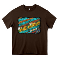 Chocolate Brown western aztec sunflowers turquoise cowhide background Heavy Core Tee - BarkalooDesign
