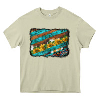 Mossy western aztec sunflowers turquoise cowhide background Heavy Core Tee - BarkalooDesign
