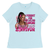 Baby Blue I fought for my life and i won afro woman Ladies Tee - NancyCooperArtShop