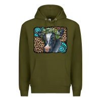Army Green Floral Cow Leopard Gemstone Premium Hoodie - CowCowDesign