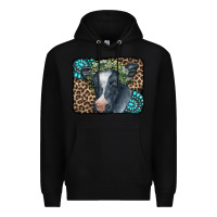 Black Floral Cow Leopard Gemstone Premium Hoodie - CowCowDesign