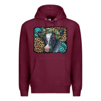 Burgundy Floral Cow Leopard Gemstone Premium Hoodie - CowCowDesign