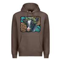 Coffee Floral Cow Leopard Gemstone Premium Hoodie - CowCowDesign