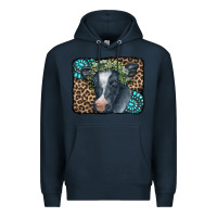 Navy Floral Cow Leopard Gemstone Premium Hoodie - CowCowDesign