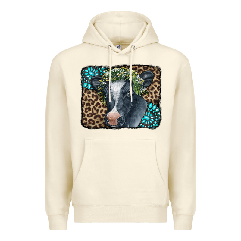 Floral Cow Leopard Gemstone Premium Hoodie by CowCowDesign | Teevron