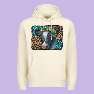 Floral Cow Leopard Gemstone Premium Hoodie Designed By Cowcowdesign