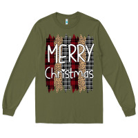 Army Green merry christmas leopard print Long Sleeve Tee - Bettercallsaul