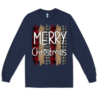 Navy merry christmas leopard print Long Sleeve Tee - Bettercallsaul