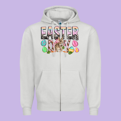 Easter Day With Rabbit Zipper Hoodie Designed By Howdyjamesfarm