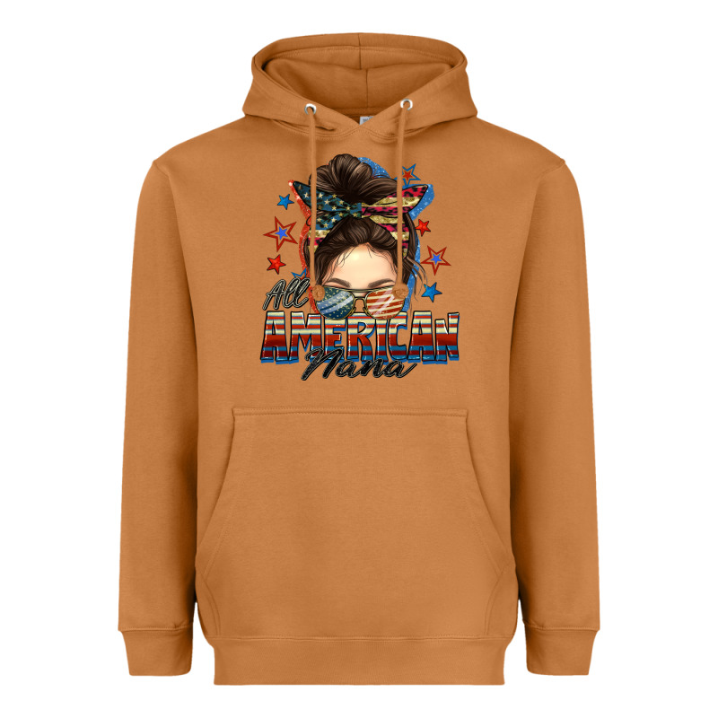 All American Nana Messy Bun Heavyweight Hoodie by FaDigitalArtStudio | Teevron