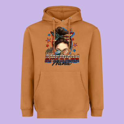 All American Nana Messy Bun Heavyweight Hoodie Designed By Fadigitalartstudio