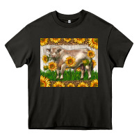 Asphalt Western Charolais Bull With Sunflowers Heavy Core Tee - LillyAllenDesigns