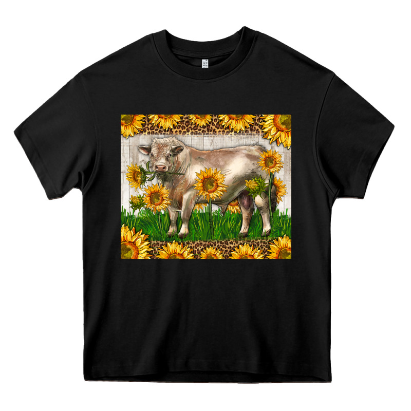 Western Charolais Bull With Sunflowers Heavy Core Tee by LillyAllenDesigns | Teevron