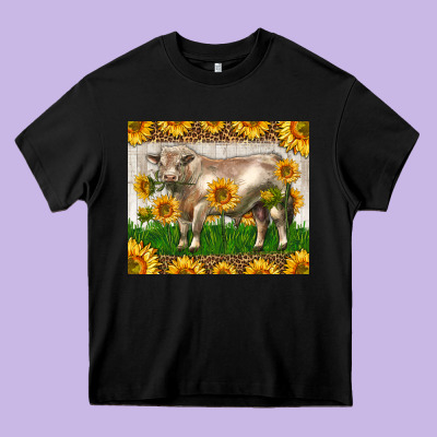 Western Charolais Bull With Sunflowers Heavy Core Tee Designed By Lillyallendesigns