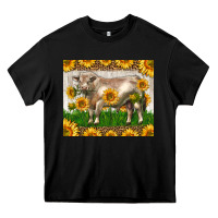 Black Western Charolais Bull With Sunflowers Heavy Core Tee - LillyAllenDesigns