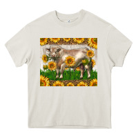 Cream Western Charolais Bull With Sunflowers Heavy Core Tee - LillyAllenDesigns