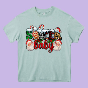Santa Baby With Santa And Christmas Tree Cake Heavy Core Tee Designed By Adodesignshop