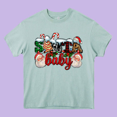 Santa Baby With Santa And Christmas Tree Cake Heavy Core Tee Designed By Adodesignshop