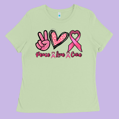 Peace Love Cure Ladies Tee Designed By Nancycooperartshop