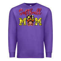 Purple softball mom  and afro messybun mom bbs Premium Sweatshirt - BundleAndBundleShop