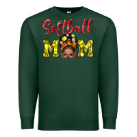 Sports Green softball mom  and afro messybun mom bbs Premium Sweatshirt - BundleAndBundleShop