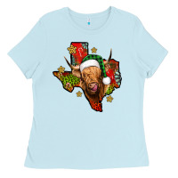 Baby Blue christmas texas highland cow Ladies Tee - Jasminsmagicworld