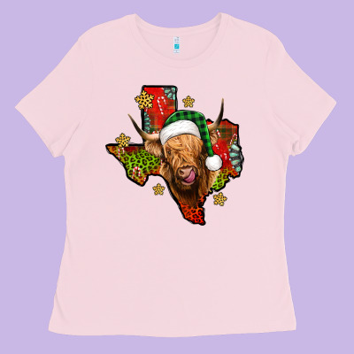 Christmas Texas Highland Cow Ladies Tee Designed By Jasminsmagicworld