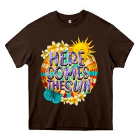 Chocolate Brown Here comes the sun Heavy Core Tee - NancyCooperArtShop