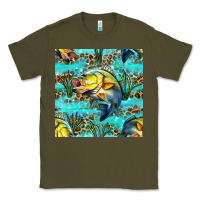 Army Green Lake Fish And Reeds With Leopard Seamless Pattern Bbs Classic Tee - BundleAndBundleShop